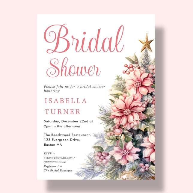 Pink | Christmas Tree Winter Bridal Shower  Invitation (Creator Uploaded)