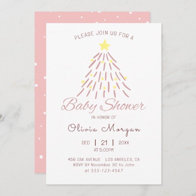 Pink Christmas Tree Winter Girl Baby Shower Invitation (Front/Back)