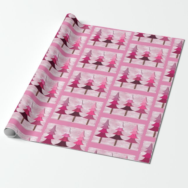 Pink Christmas Tree  Wrapping Paper (Unrolled)