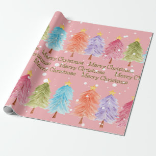 Pink Christmas Tree Wrapping Paper