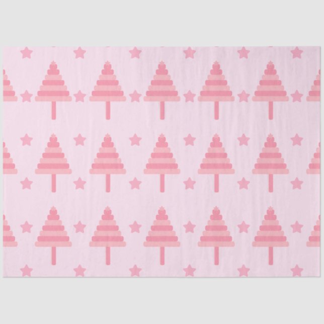 Pink Christmas Trees and Stars Christmas Tissue Paper (Front)