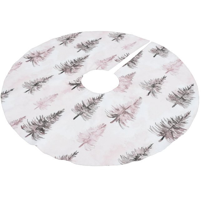 Pink Christmas Trees Brushed Polyester Tree Skirt (Angled)