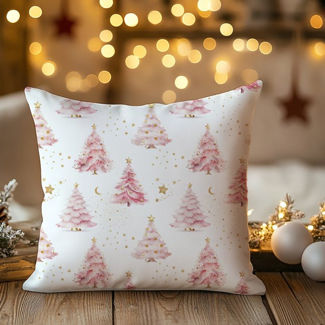 Pink Christmas Trees  Cushion (Pink Christmas tree pillow)