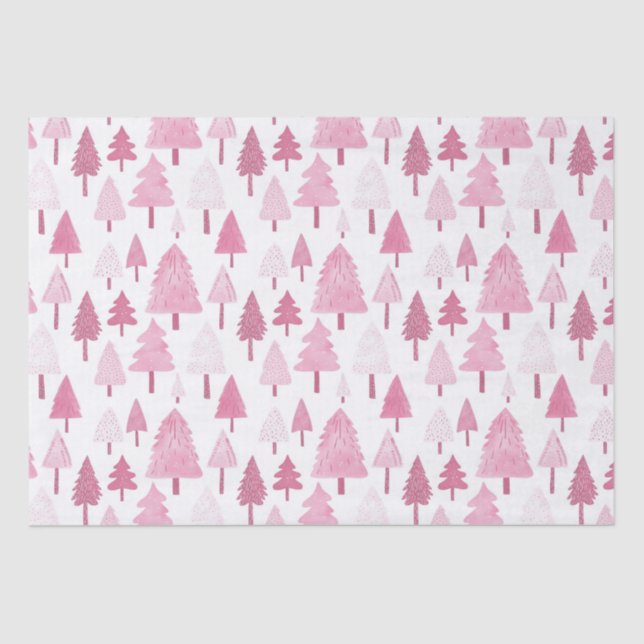 Pink Christmas Trees Fun Modern Holiday Tissue Paper (Front)