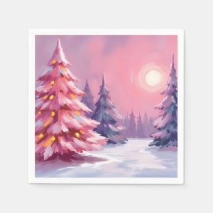 Pink Christmas Trees Pastel Winter Watercolor Napkin