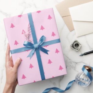 Pink Christmas Trees Pattern Wrapping Paper