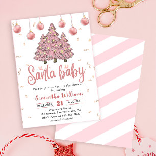 Pink Christmas Trees Santa Baby Shower Invitation