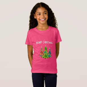 Pink Christmas Trees Snowflakes Whimsical T-Shirt
