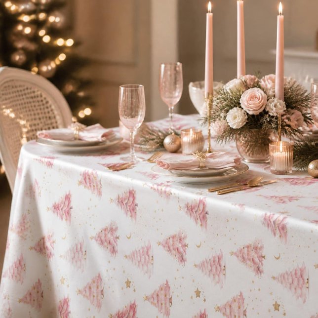 Pink Christmas Trees  Tablecloth (Pink Christmas Trees Tablecloth)