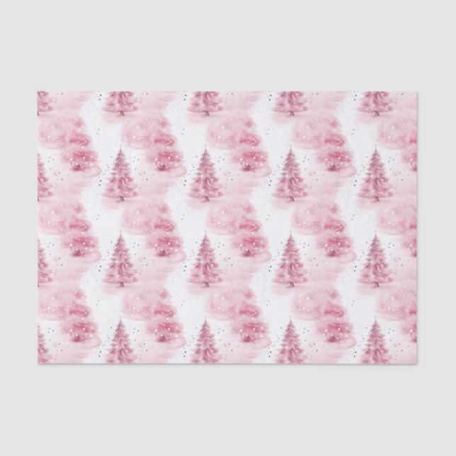 Pink Christmas Trees Tissue Paper (Front)