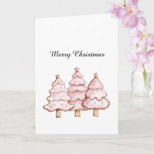 Pink Christmas Trees with Gold Stars Card