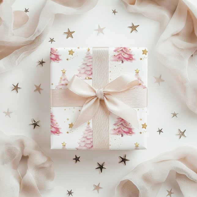 Pink Christmas Trees Wrapping Paper (Pink Christmas Tree Gift Wrap Paper)