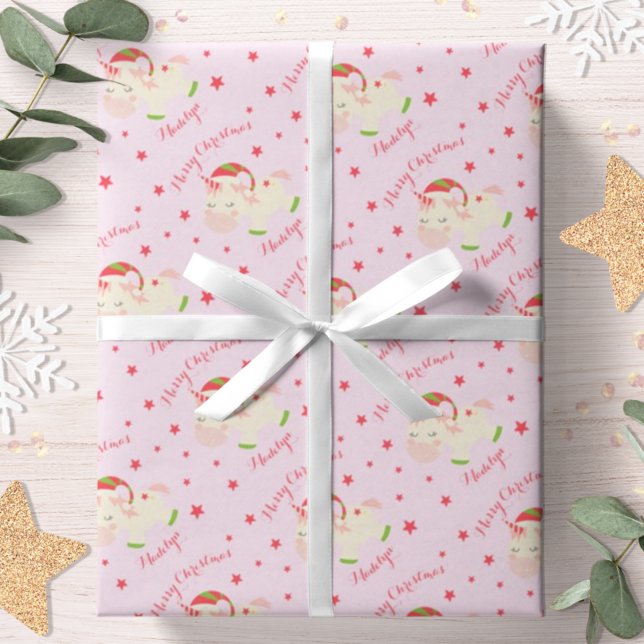 Pink Christmas Unicorn Holiday Personalised Wrapping Paper (Creator Uploaded)