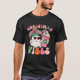Pink Christmas Vibes Santa Elf Hat Coffee Iced Lat T-Shirt