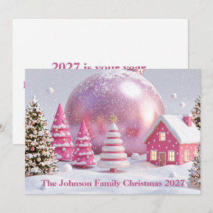 Pink Christmas Village Winter Wonderland Card
