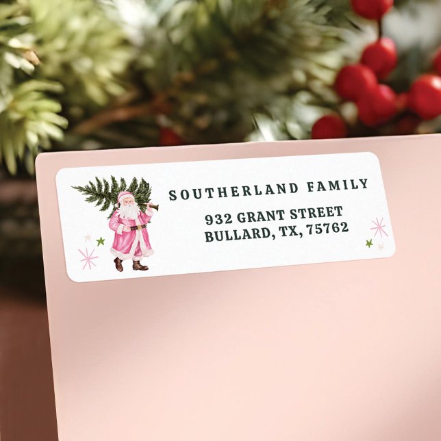 Pink Christmas Vintage Santa Claus Farm Fresh Tree (Pink Christmas Vintage Santa Claus Farm Fresh Tree Label)
