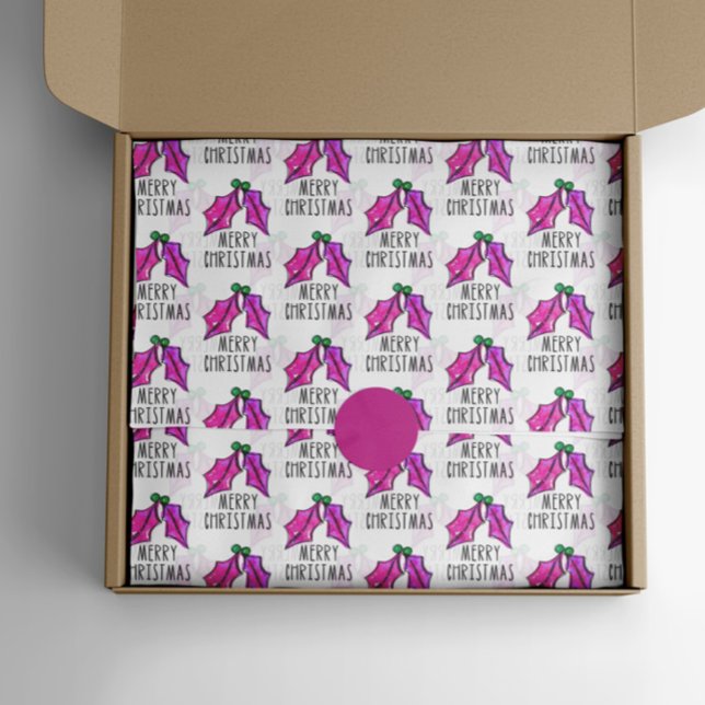 Pink Christmas Watercolor Holly Tissue Paper (Creator Uploaded)