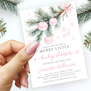 Pink Christmas Winter Ornaments Baby Girl Shower Invitation
