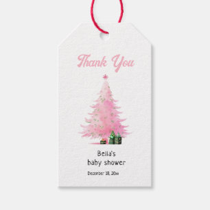 Pink Christmas Winter Tree Baby Shower Thank You Gift Tags