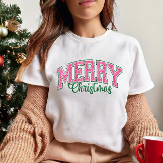 Pink Christmas with Glitter-lik Retro Bold text  T-Shirt