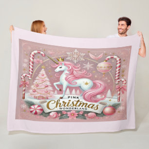 Pink Christmas Wonderland Unicorn  Fleece Blanket