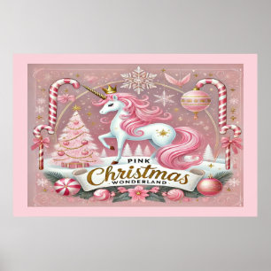 Pink Christmas Wonderland Unicorn Poster