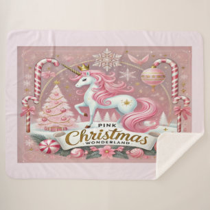 Pink Christmas Wonderland Unicorn  Sherpa Blanket
