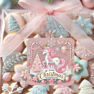 Pink Christmas Wonderland Unicorn  Square Sticker