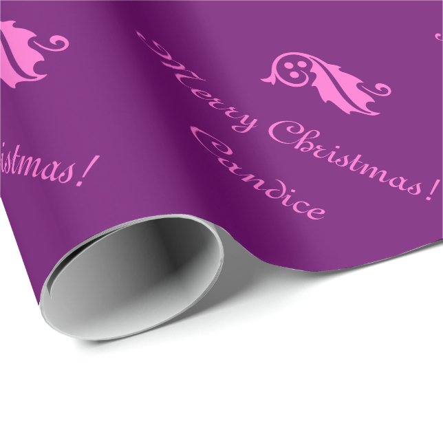 Pink Christmas wrapping paper with custom name (Roll Corner)