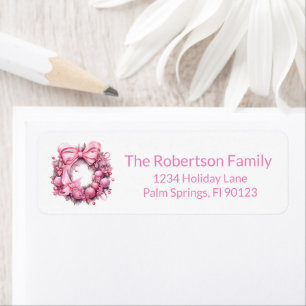 Pink Christmas Wreath Return Address