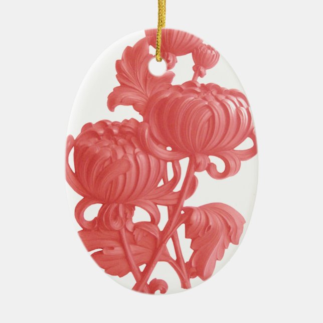 Pink Chrysanthemum Ceramic Tree Decoration (Front)