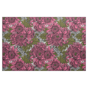 Pink chrysanthemum flowers fabric