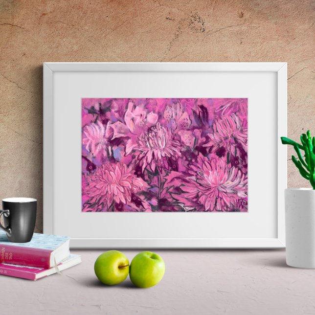 Pink Chrysanthemum Flowers Floral Pastel Painting Poster (Creator Uploaded)
