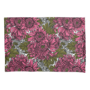 Pink chrysanthemum flowers pillowcase