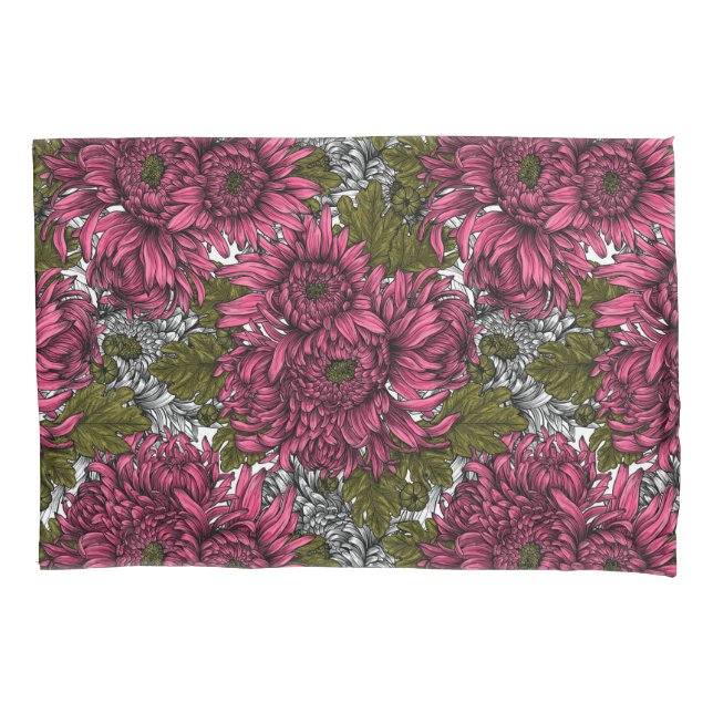 Pink chrysanthemum flowers pillowcase (Front)