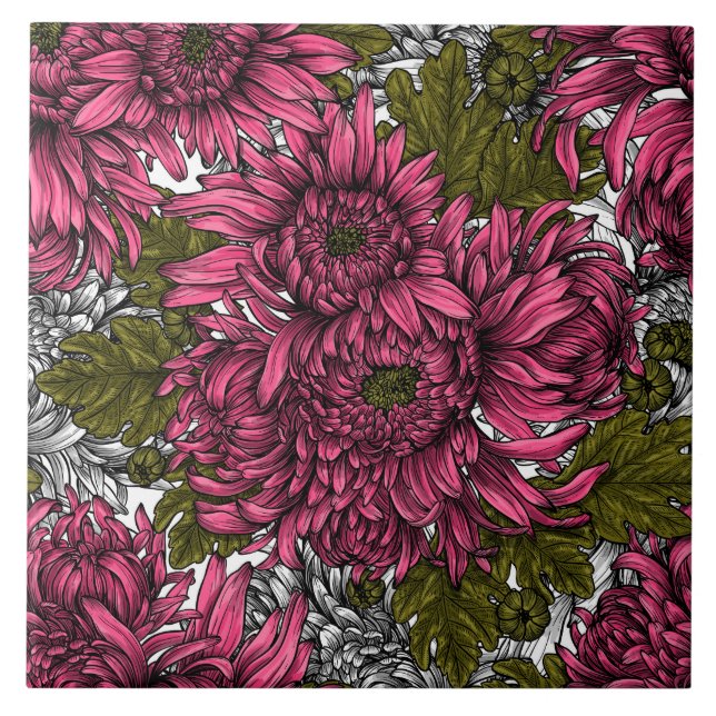 Pink chrysanthemum flowers tile (Front)