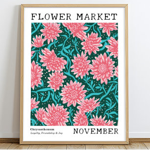Pink Chrysanthemum November Birth Flower Market Poster
