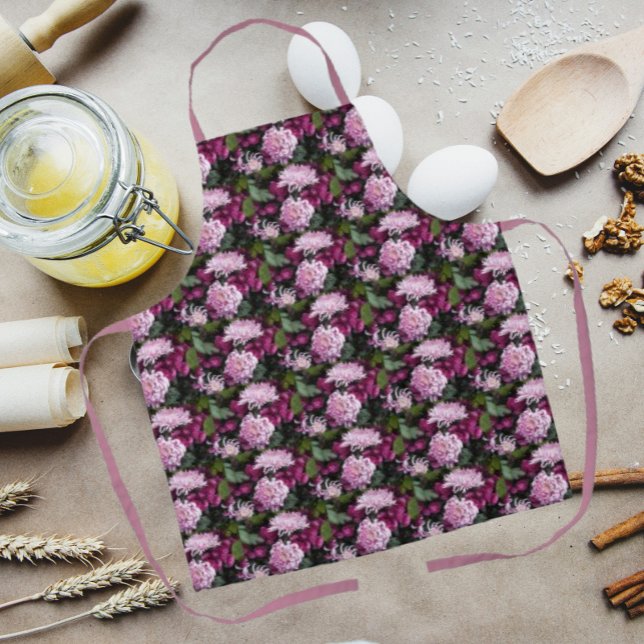 Pink Chrysanthemums Floral Pattern Apron (In Situ Kitchen)