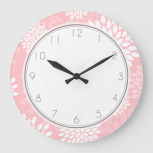 Pink Chrysanthemums Floral Pattern Large Clock