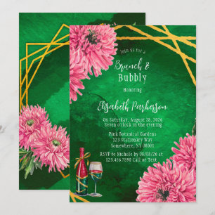 Pink Chrysanthemums Geometric Brunch & Bubbly Invitation