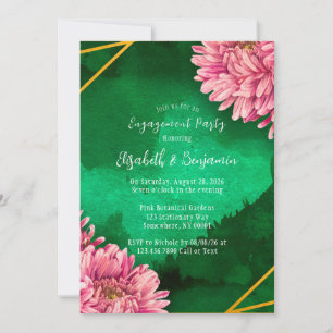 Pink Chrysanthemums Gold Engagement Party Invitation