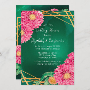Pink Chrysanthemums Gold Geometric Wedding Shower Invitation