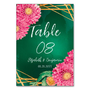Pink Chrysanthemums Gold Geometric Wedding Table Number