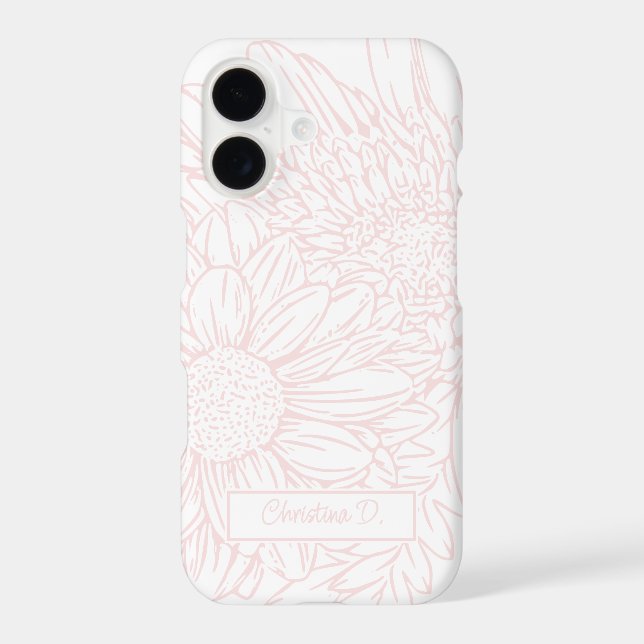 Pink Chrysanthemums Line Drawing with Name (Back)