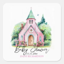 Pink church floral watercolor baby shower