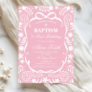 Pink Cielito Lindo Baptism Talavera Pattern Invitation