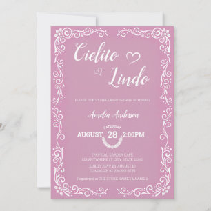 Pink Cielito Lindo Floral Swirl Heart Baby Shower Invitation