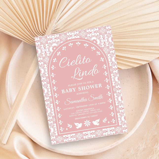 Pink Cielito Lindo Papel Picado Baby Shower Invitation (Cielito Lindo Papel Picado Fiesta Baby Shower Invitation)