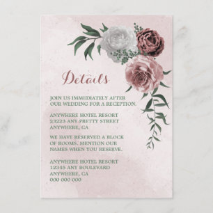  pink cinnamon rose white floral details enclosure card
