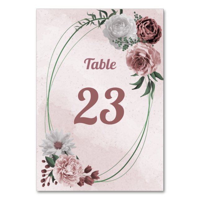  pink cinnamon rose white floral geometric  table number (Front)